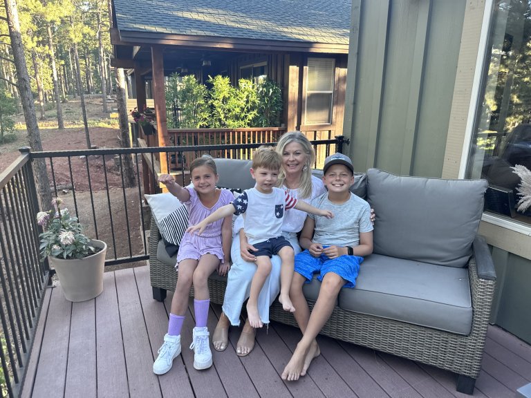 Stacy Klein and her grandchildren on sofa in Flagstaff over July 4 2023 holiday